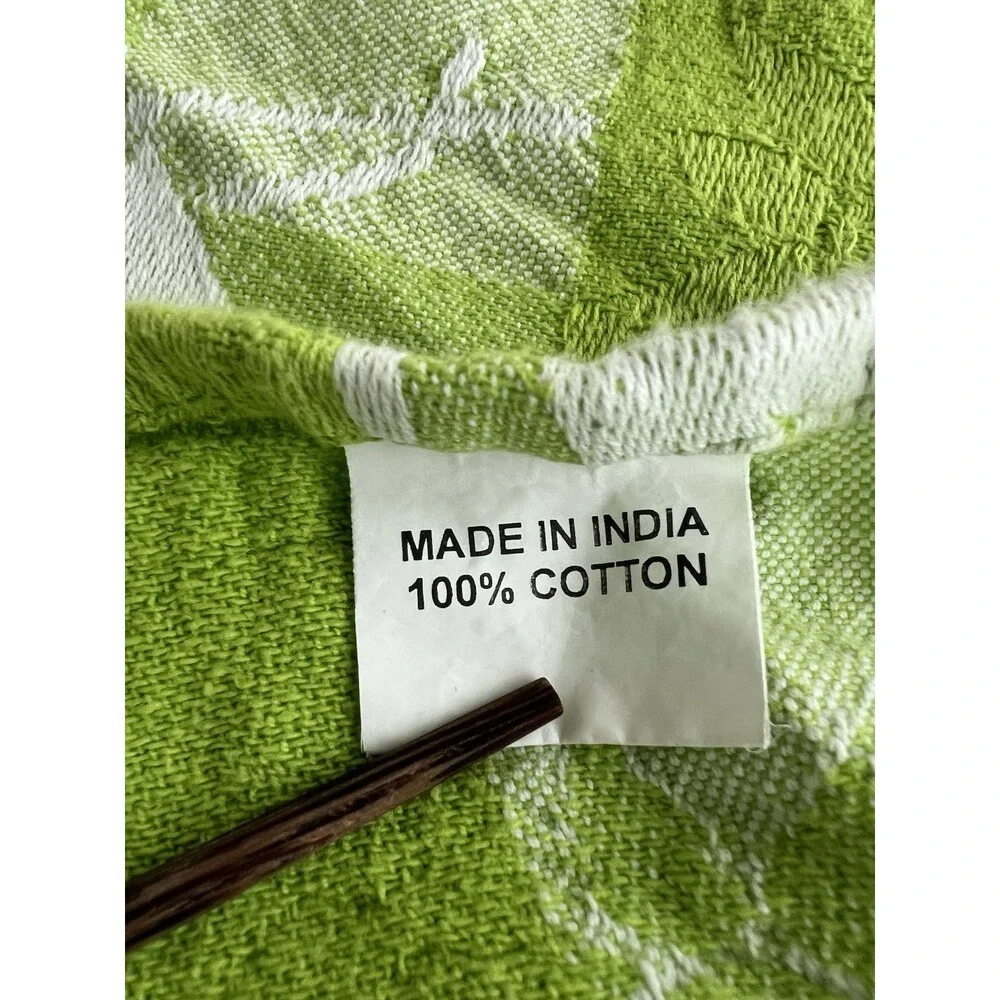 Round Tablecloth Bright Green Checkered Sun Flowers 100% Cotton